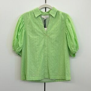 Pinch Green Cotton Eyelet Puff-Sleeve Top Sz S